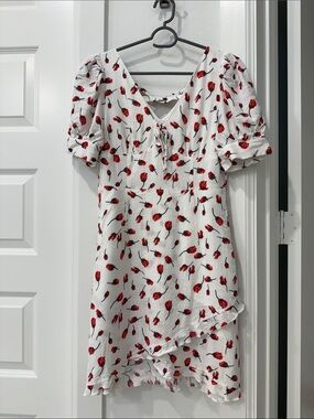 Petite Studio White Dress with Red Floral Print